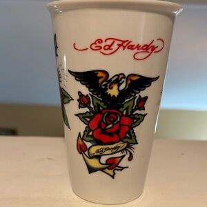 Ed Hardy White Tumbler with Eagle and Rose Design